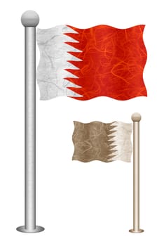 Bahrain flag waving on the wind. Flags of countries in Asia. Mulberry paper on white background.