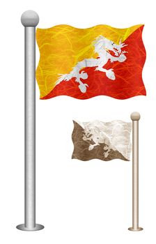 Bhutan flag waving on the wind. Flags of countries in Asia. Mulberry paper on white background.