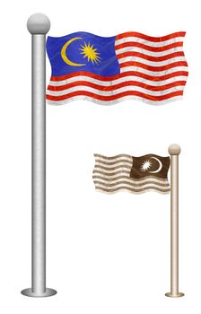 Malaysia flag waving on the wind. Flags of countries in Asia. Mulberry paper on white background.