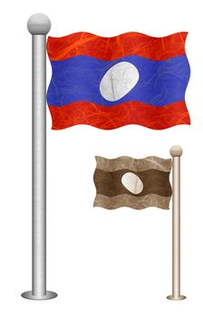Laos flag waving on the wind. Flags of countries in Asia. Mulberry paper on white background.