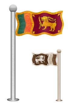 Sri Lanka flag waving on the wind. Flags of countries in Asia. Mulberry paper on white background.
