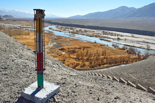 security light of Road passing through the beautiful mountains of Ladakh, India