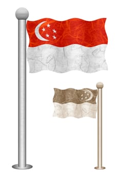 Singapore flag waving on the wind. Flags of countries in Asia. Mulberry paper on white background.