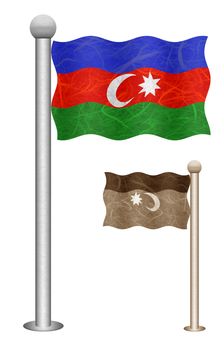 Azerbaijan flag waving on the wind. Flags of countries in Asia. Mulberry paper on white background.