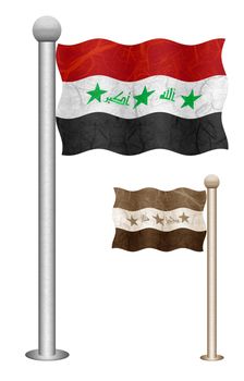 Iraq flag waving on the wind. Flags of countries in Asia. Mulberry paper on white background.