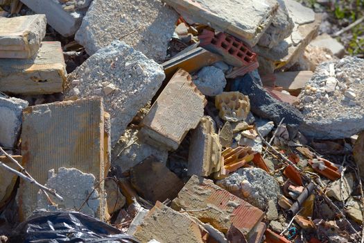 Pile of debris of a destroyed building