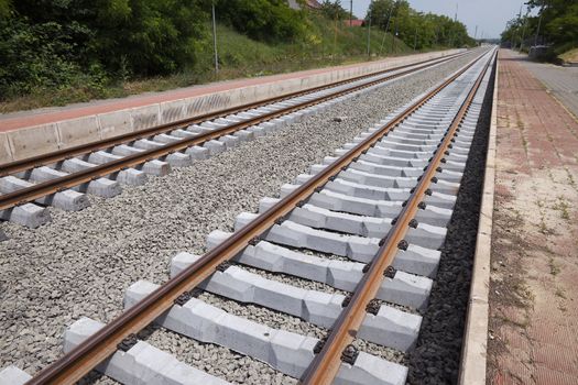 A pair of railway tracks under construction