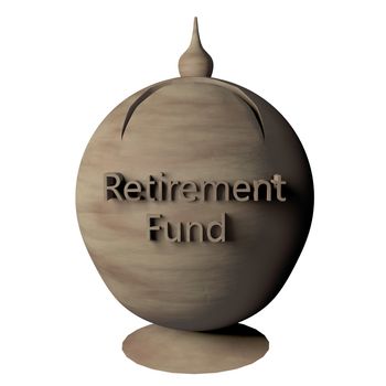 Piggy bank for retirement fund, 3d render, isolated over white