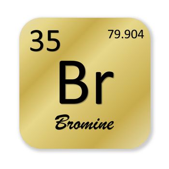 Black bromine element into golden square shape isolated in white background