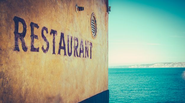 Retro Photo Of Rustic Restaurant By The Sea In Marseille, South Of France