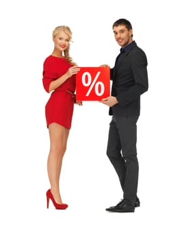 bright picture of man and woman with percent sign