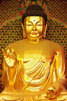 Golden statue of Buddha in Jogyesa temple (Seoul, Korean Republic)