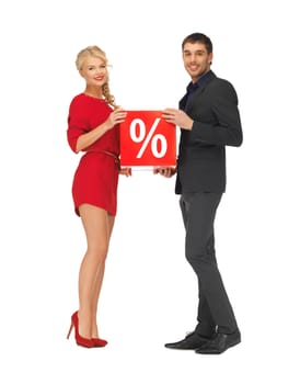 bright picture of man and woman with percent sign