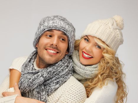 bright picture of family couple in a winter clothes