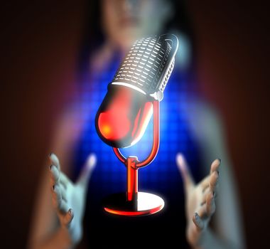 Retro microphone on hologram