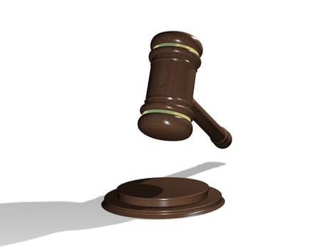 Illustration, wooden gavel to judges on white background