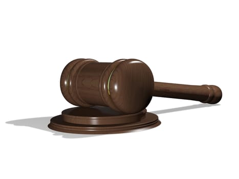 Illustration, wooden gavel to judges on white background