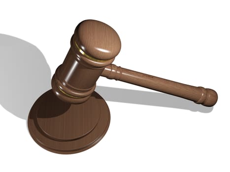 Illustration, wooden gavel to judges on white background