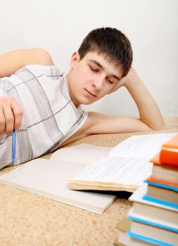 Teenager doing Homework on the Sofa at the Home