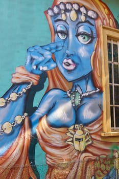 Colourful graffiti decorating a building in the world heritage city of Valparaiso in Chile