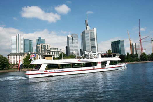 FRANKFURT AM MAIN, GERMANY, MAY The 4th 2014: 
Banking district in  Frankfurt am Main taken from the river bank, Germany, Europe.