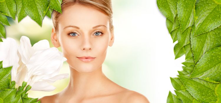 picture of beautiful woman with madonna lily flower