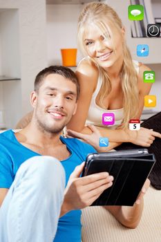 bright picture of happy couple with tablet PC