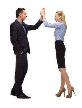 bright picture of man and woman giving a high five.