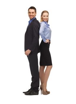 bright picture of man and woman in formal clothes.