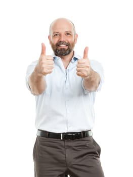 An image of a handsome business man with both thumbs up