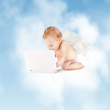 picture of little angel with laptop computer