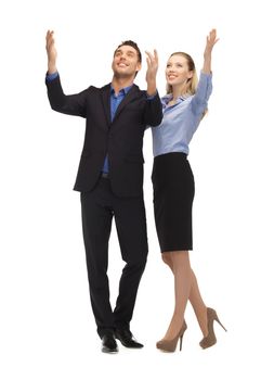 picture of man and woman making a greeting gesture.