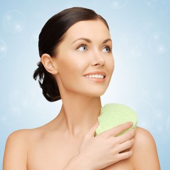 bright picture of beautiful woman with sponge