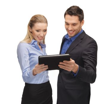 bright picture of man and woman with tablet pc.