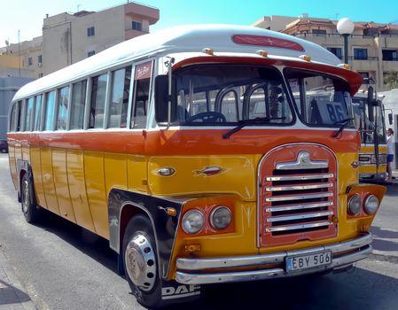 Valetta, Malta - June 6, 2010: Old Maltese bus, main bus terminus at City Gate Square.