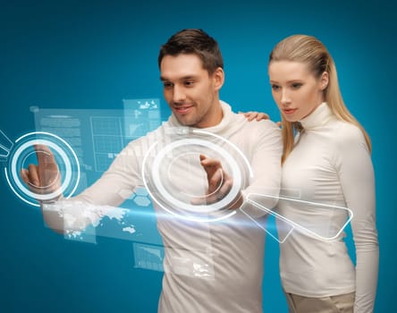 picture of man and woman working with virtual screens