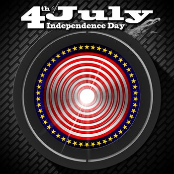 US flag and eagle on black background with metallic grid with phrase "4th of July - Independence Day"
