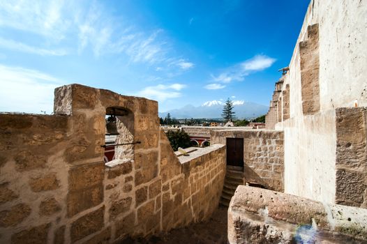 Santa Catalina Monastery is the most important religious monument of Peru. Snow-capped volcano El Misti