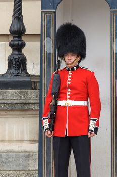 LONDON, UK - CIRCA JUNE 2012: A royal guard is standing in front of  Buckingham Palace