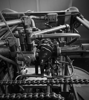 Detail of a rusted machine in abandoned factory, Black and White