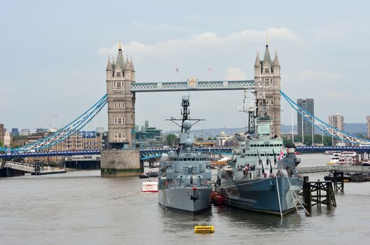 Tower bridge and HMS Belfast from London Bridge