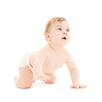 bright closeup picture of crawling curious baby