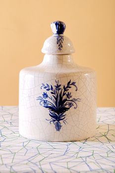 Old white and blue pot