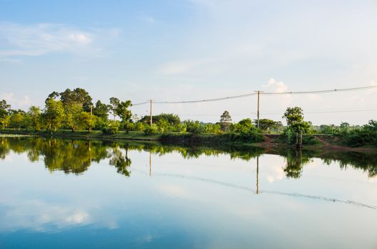 Pond and water reflection in spring nature in Thailand