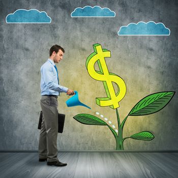 image of a businessman with a watering can