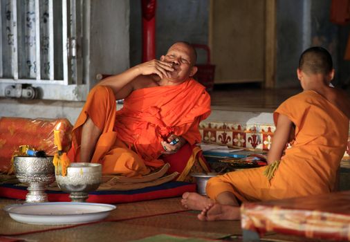 SIEM REAP, CAMBODIA - APRIL 07: Unidentified monks of temple, Angkor Wat, Siem Reap on November 7, 2014, Cambodia. 