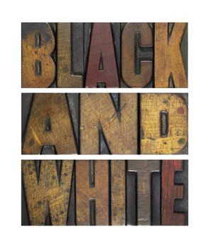 The words BLACK AND WHITE written in vintage letterpress type