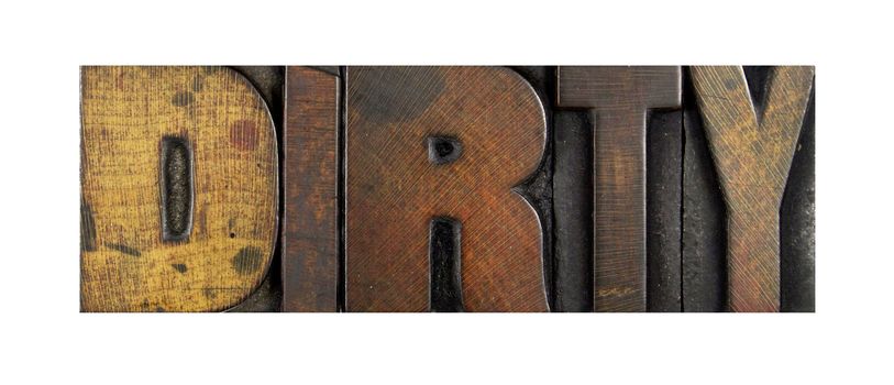 The word DIRTY written in vintage letterpress type