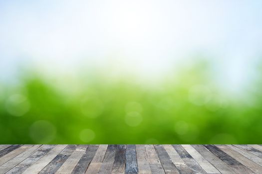 View of the spring background above a wooden floor