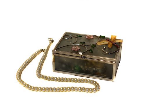 Decorative jewelry box and pearl beads                